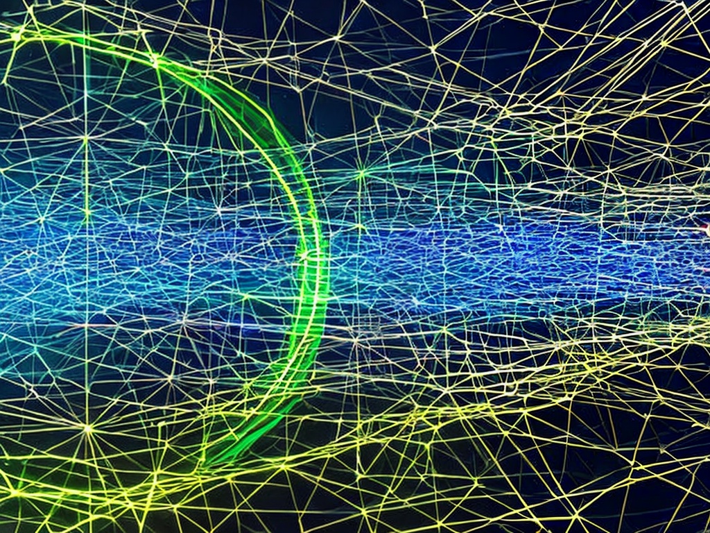 RAW photo, an abstract representation of digital networks with interconnected lines and glowing nodes, showcasing the concept of IP proxies in a data-driven world, dark background with neon blue and green accents, 8k UHD, high quality, realistic photo