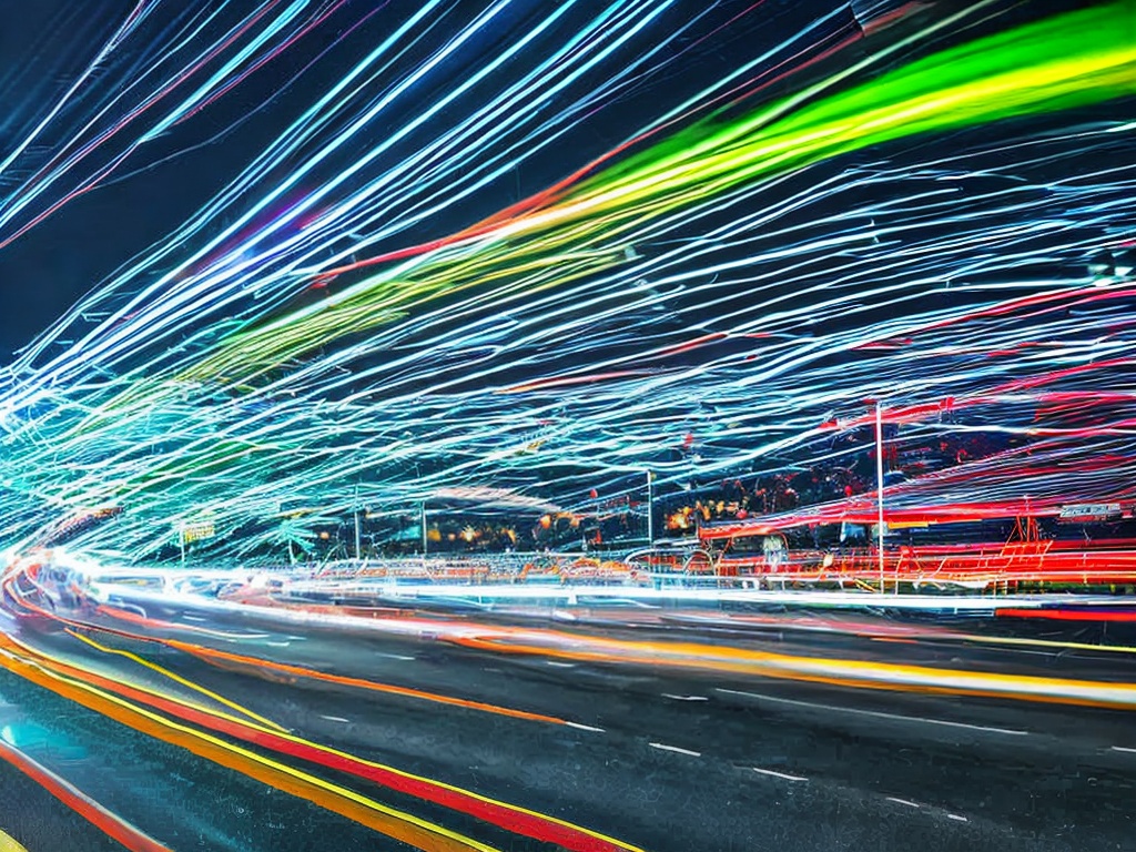 RAW photo, an abstract representation of web traffic flowing through a Go proxy, visualized with vibrant light trails and networking symbols to indicate data movement, set against a dark background with neon accents, 8k UHD resolution, realistic rendering, high quality