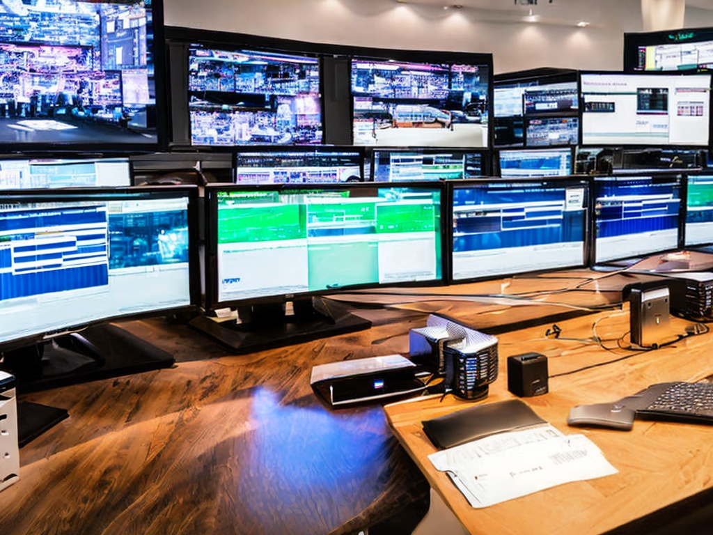 RAW photo, a modern workstation setup featuring multiple computer screens displaying network graphs and IP address management tools, soft ambient lighting emphasizing the technological environment, 8k UHD, high-quality, realistic photo, film grain, Fujifilm XT3