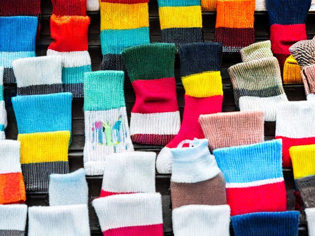 RAW photo, an artistic close-up of colorful socks arranged creatively on a computer keyboard, with a blurred background featuring code and encryption symbols, vibrant colors, 8k UHD resolution, realistic photo, film grain, Fujifilm XT4