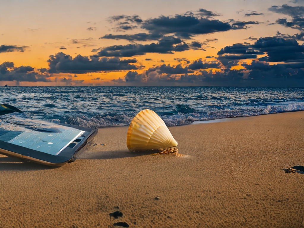 RAW photo, a creative concept image combining a seashell and a modern technology symbolizing '代理' (proxy), shot in a minimalist style with clean composition, high-resolution 8k uhd, captured with a professional DSLR camera