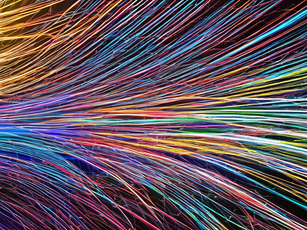 RAW photo, an abstract representation of data packets being transmitted through a proxy server, with glowing lines indicating data flow, futuristic styling, dark background with vibrant colors, 8k UHD, high quality, sharp focus, enhancing the tech theme.