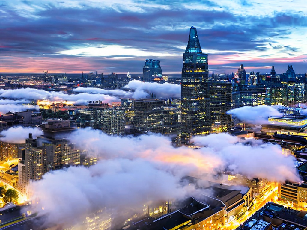 RAW photo, an artistic interpretation of cloud computing and digital proxies, with a futuristic city skyline behind a layer of translucent clouds, emphasizing connectivity and technology, 8k UHD, high resolution, dramatic lighting