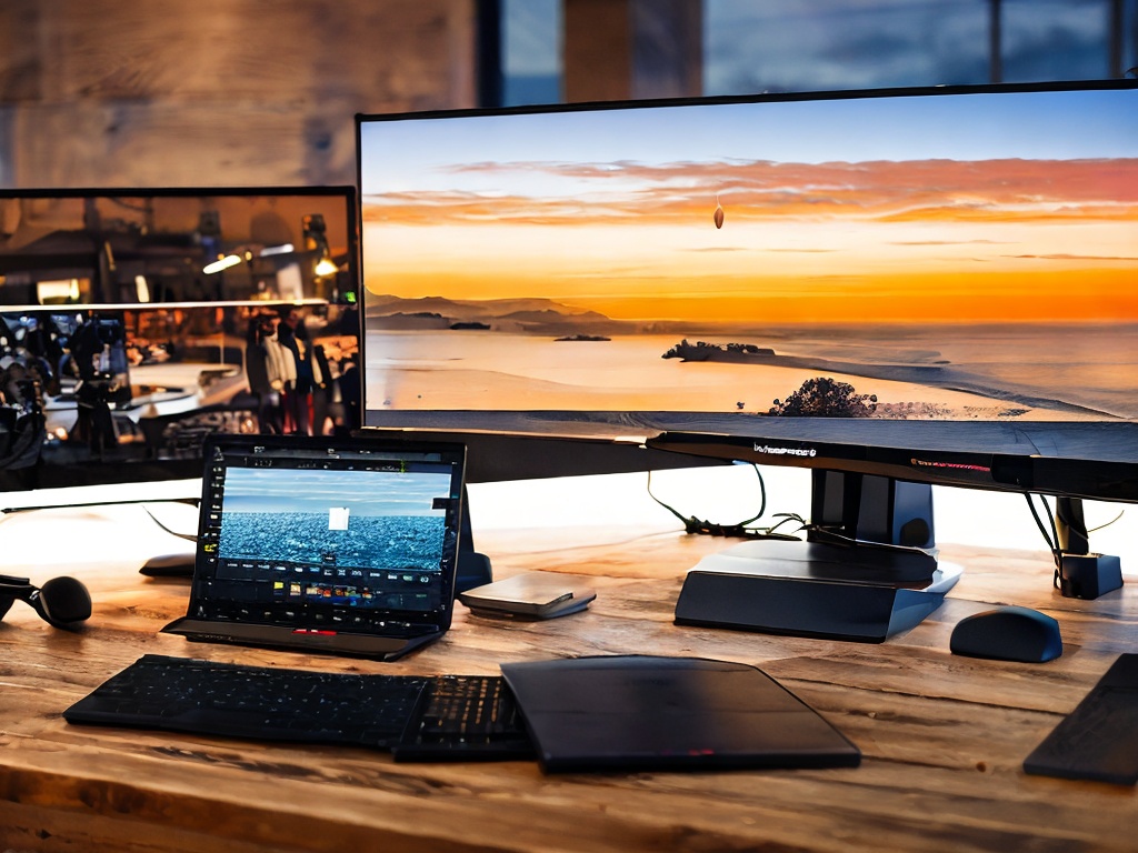 RAW photo, a laid-out tech workspace featuring the SK5 IP prominently, with related devices like a laptop and smartphone, warm ambient lighting creating a cozy tech atmosphere, 8k UHD resolution, high-quality details, realistic photo with a slight film grain effect