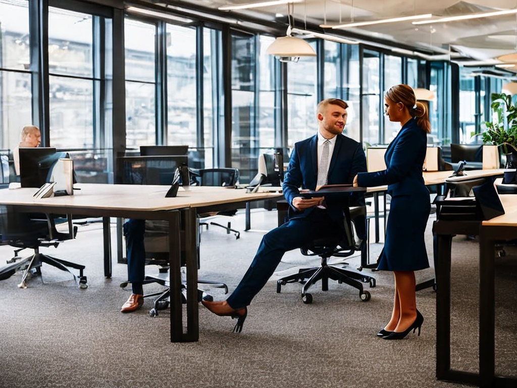 RAW photo, a business professional in a suit discussing a contract with a partner in a modern office setting, emphasizing agency and collaboration, soft natural lighting, 8k UHD, high quality, realistic photo, film grain, Fujifilm XT3