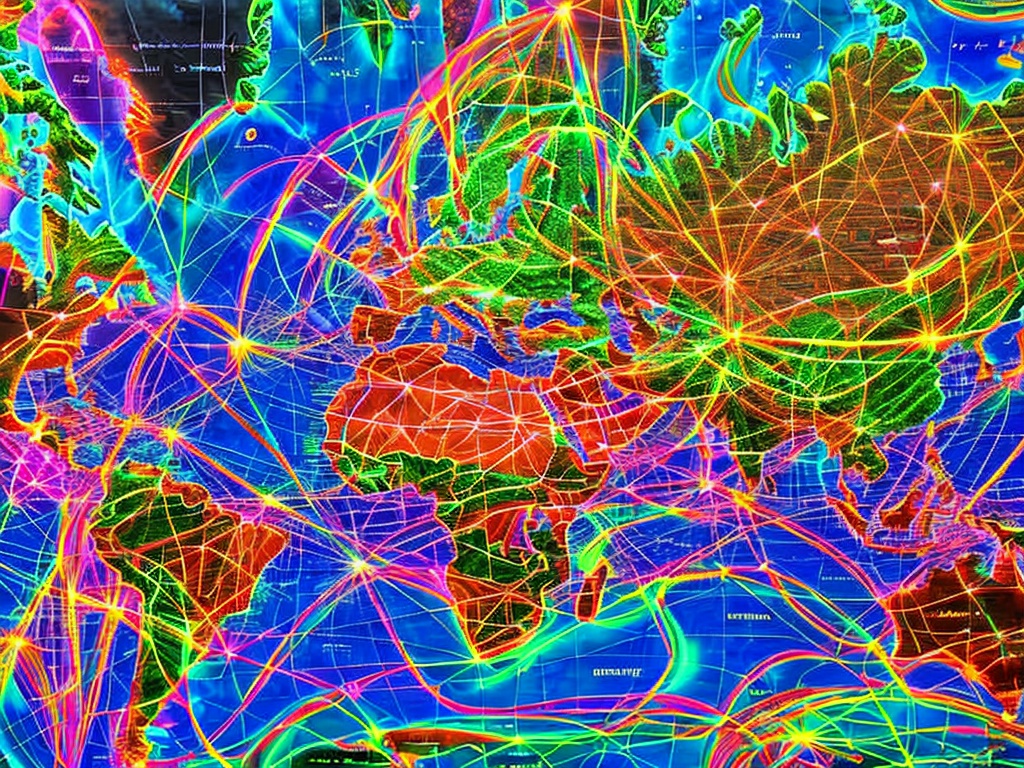 RAW photo, a stylized image of a digital world map with highlighted routes representing IP proxy connections, incorporating glowing lines and nodes to illustrate connectivity, engaged in a modern design, soft lighting, 8k UHD resolution, capturing vibrant colors and intricate details