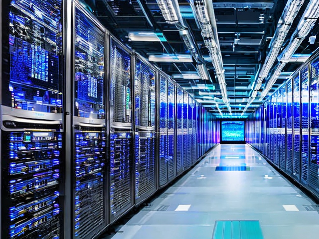 RAW photo, an artistic representation of a server room filled with networking equipment, with digital screens depicting live data transmission and request flows, cool blue lighting that enhances the tech vibe, 8k UHD clarity, realistic and high detail