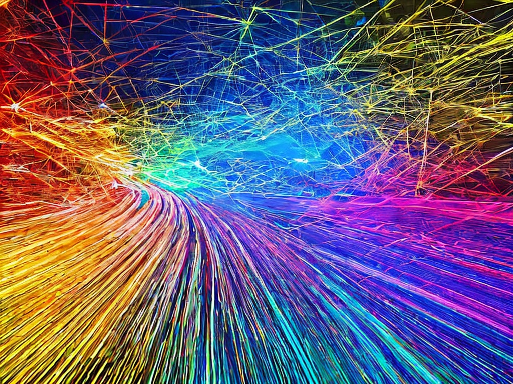 RAW photo, an artistic representation of internet data flow, with visualized nodes and connections representing overseas proxy IPs, vibrant colors reflecting a high-tech atmosphere, 8k UHD resolution, capturing intricate details in a dynamic scene