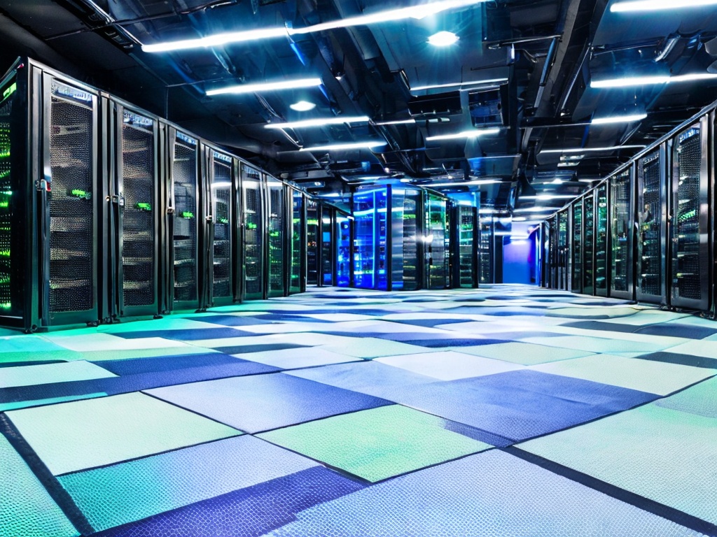 RAW photo, a close-up of a sophisticated server room with racks of servers and vibrant network interfaces, suggesting the concept of cloud proxies and data security, soft lighting, 8k UHD, high-resolution, dynamic focus