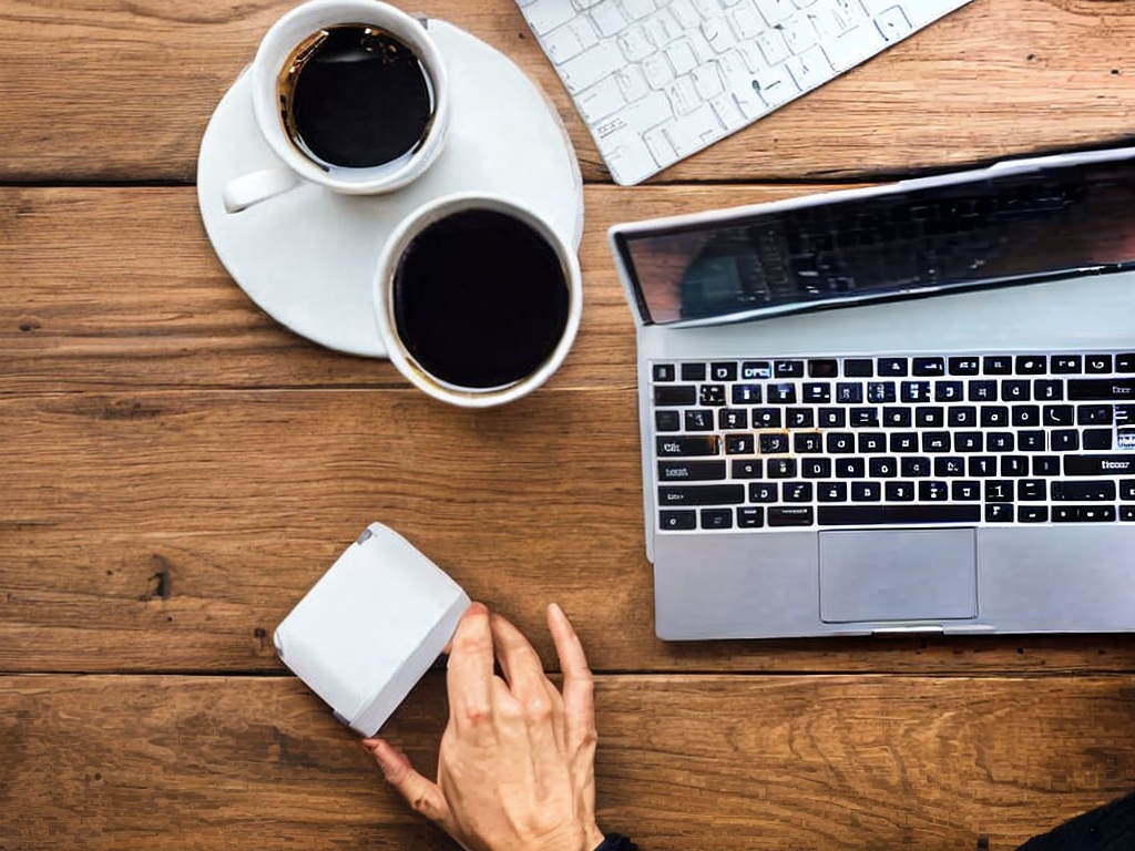 RAW photo, a close-up of hands typing on a laptop keyboard with lines of GO code and proxy configurations on the screen, surrounded by tech gadgets and a coffee cup, captured with dynamic lighting, high-quality, 8k uhd, DSLR camera