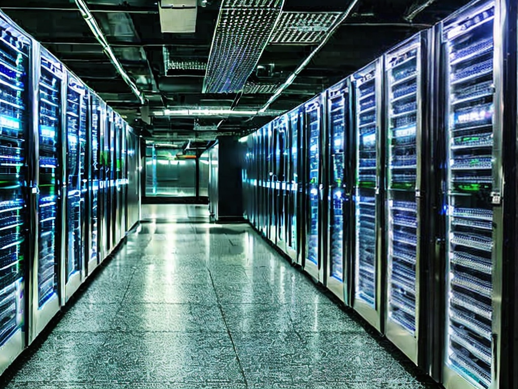 RAW photo, a close-up of a modern server room with racks of servers and blinking network lights, showcasing the concept of HTTP forwarding and data transfer, cool blue lighting, 8k UHD, high quality, detailed textures, Fujifilm XT3