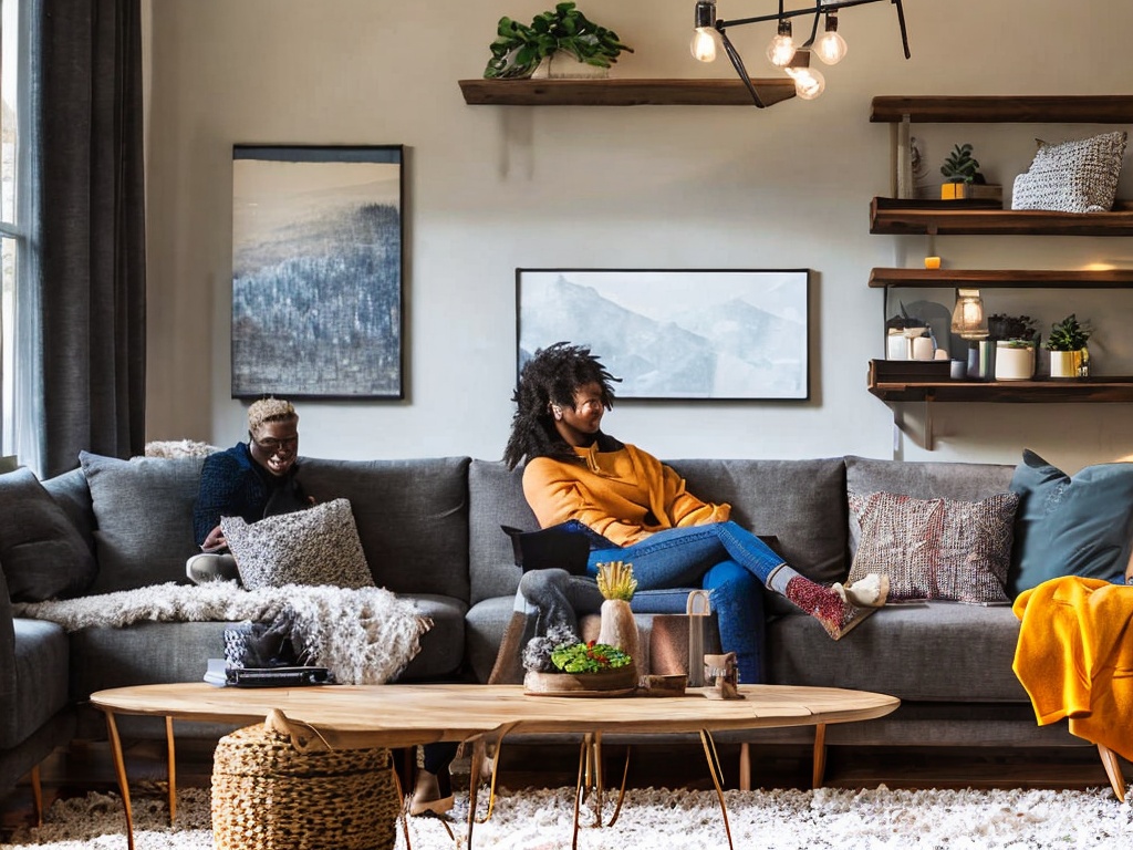 RAW photo, a cozy scene showing a comfortable living room with a pair of mismatched socks on a plush couch next to a laptop displaying networking code, warm and inviting lighting, 8k UHD, high resolution, capturing the essence of technology and homey comfort, Fujifilm XT4