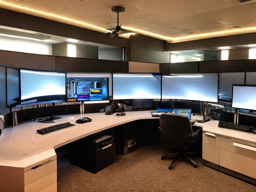 RAW photo, a sleek computer setup featuring dual monitors displaying coding interfaces, soft ambient lighting illuminating the workspace, 8k uhd, high-quality, film grain, Fujifilm XT3