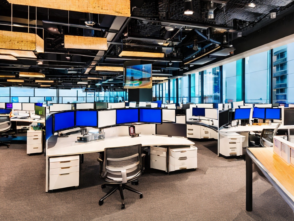 RAW photo, a workspace featuring multiple monitors showing network graphs and security dashboards related to IP proxy management, soft ambient lighting creating a tech-savvy atmosphere, high resolution, 8k UHD, realistic photo, Fujifilm XT3