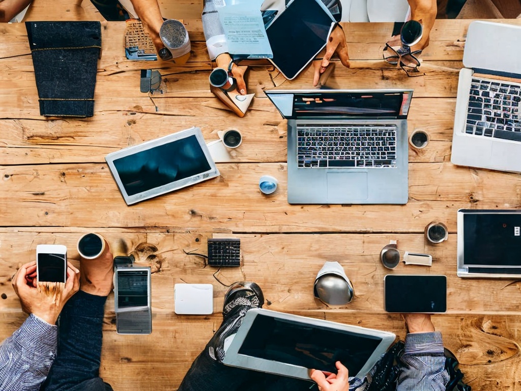 RAW photo, an overhead shot of a modern workspace filled with tech gadgets, including a computer running Scrapy with SOCKS5 proxy configurations on the screen, ambient lighting enhancing the techy feel, 8k UHD resolution, capturing the essence of a digital nomad lifestyle in programming