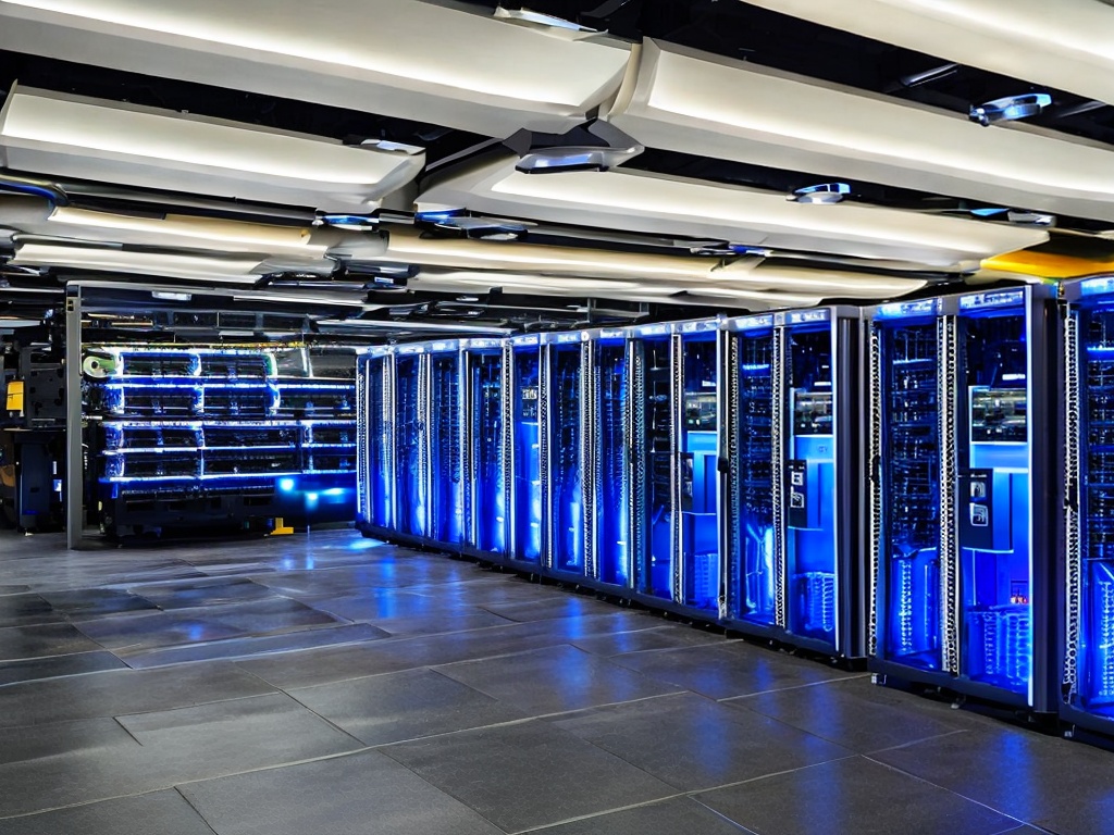 RAW photo, a high-tech server room showcasing various networking equipment and computer servers, ambient blue lighting that highlights the intricate cabling, 8k uhd, high quality, realistic photo, capturing the essence of modern network infrastructure