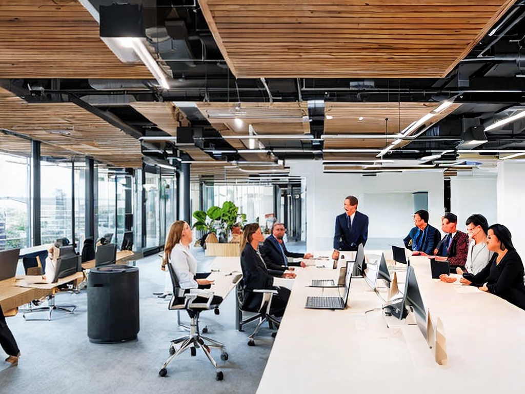 RAW photo, a modern office environment with diverse professionals engaged in a collaborative meeting, bright and airy, soft natural lighting illuminating the workspace, 8k uhd, high quality, realistic photo, capturing the essence of teamwork and productivity, shot with a Canon EOS R5