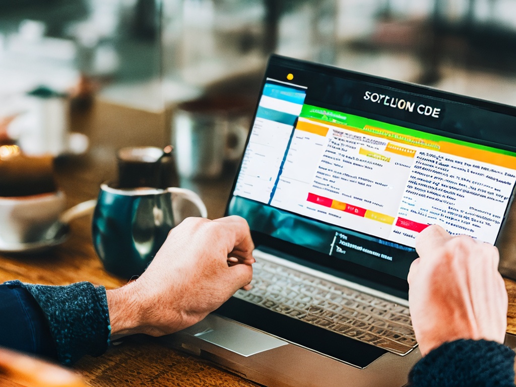 RAW photo, close-up shot of a laptop displaying Python code for web scraping using a proxy, with a blurred background of coding tool and coffee cup, soft lighting, 8k UHD, high resolution, realistic photo, subtle film grain