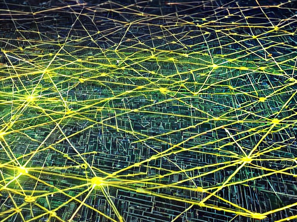 RAW photo, an abstract representation of network connections with visual elements related to OkHttp and proxy servers, including lines and nodes symbolizing data flow, against a dark background with neon accents, 8k UHD resolution, high quality, sharp details and artistic composition