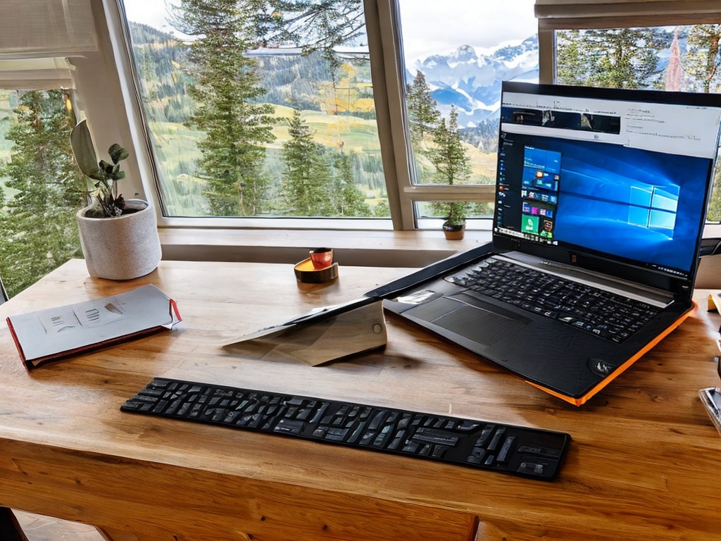 RAW photo, an instructional setup depicting a tutorial on configuring proxy settings on Windows 10, including additional materials like a notebook and pen beside the laptop, well-lit workspace, 8k UHD resolution, capturing all details clearly