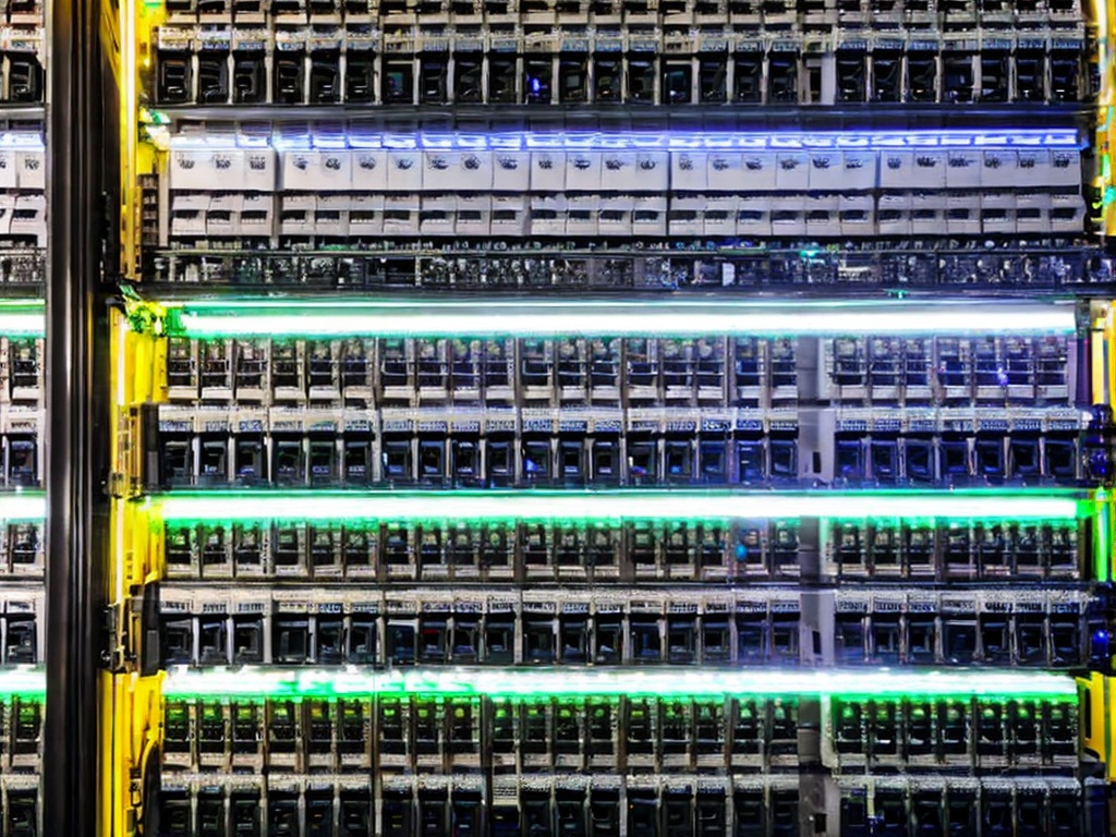 RAW photo, a detailed close-up of a network server room showcasing multiple servers connected via cables, with illuminated LEDs, conveying the functionality of HTTP proxy protocols, soft ambient lighting, 8k uhd, high quality, realistic photo, film grain, Fujifilm XT3