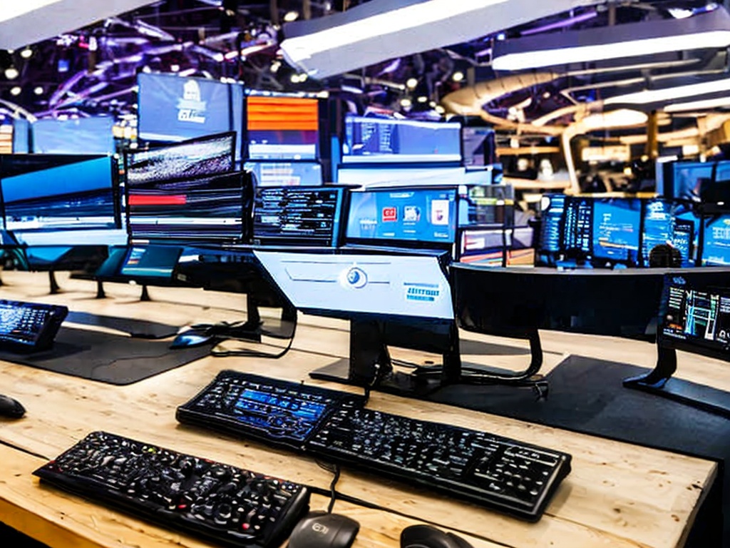 RAW photo, a modern computer workstation setup displaying multiple screens with real-time data and analytics on IP proxies, futuristic lighting, high contrast, 8k UHD, high quality, realistic photo, film grain, captured on a Canon EOS R5