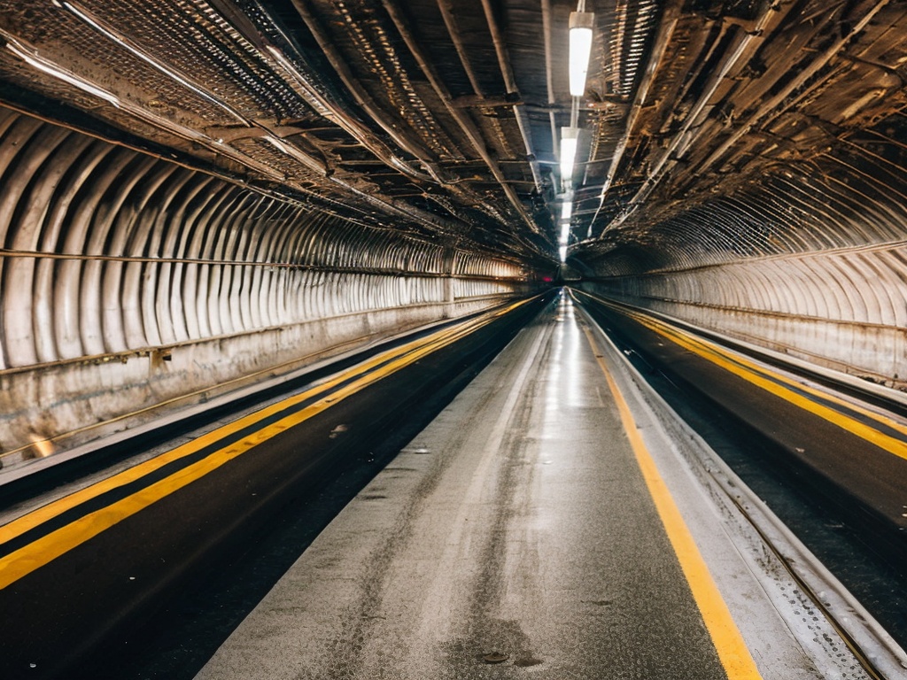 RAW photo, a long, dimly lit tunnel in an urban setting with light at the end, symbolizing connectivity, high resolution, 8k uhd, realistic photo, intricate details, slight film grain, Fujifilm XT3