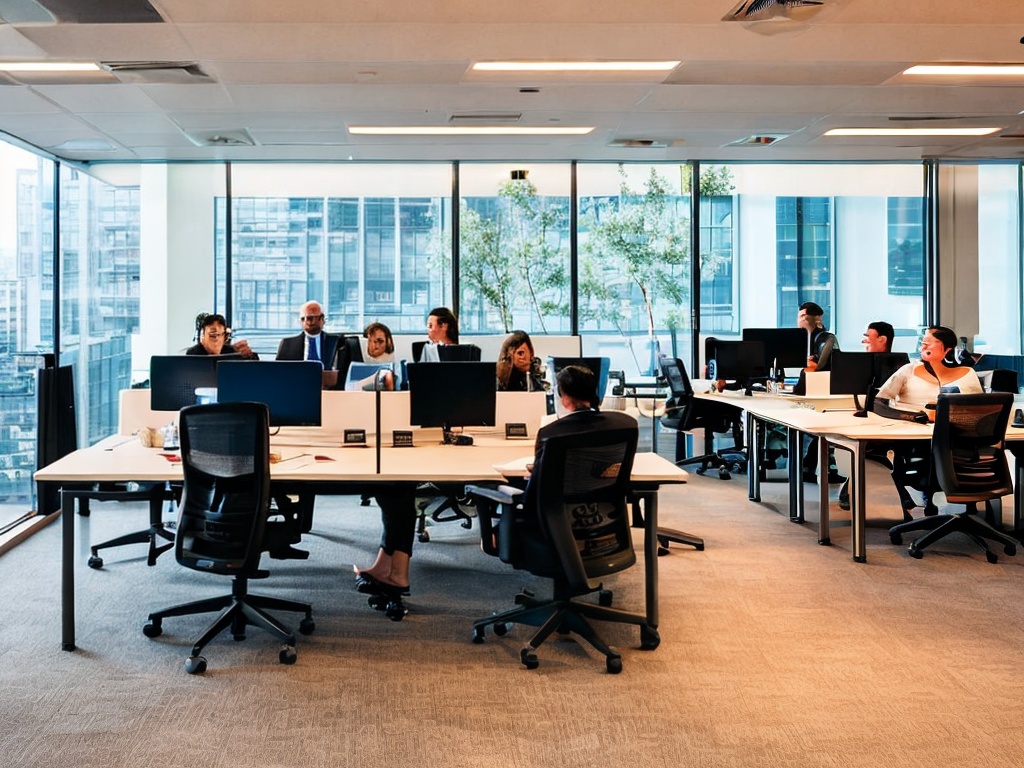 RAW photo, a bustling international agency office, featuring diverse employees collaborating over global outreach strategies, large windows letting in natural light, modern furniture, and technology integrated into the workspace, 8k UHD resolution, high-quality, realistic representation with film grain effect