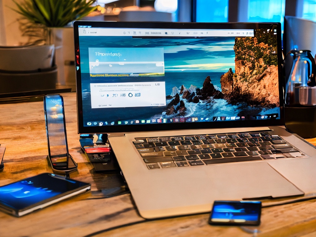 RAW photo, an elegant workspace setup with a laptop showing an interface for managing overseas proxy IPs, surrounded by tech gadgets and vibrant ambient lighting, high-resolution shot, 8k UHD, realistic photo, subtle film grain