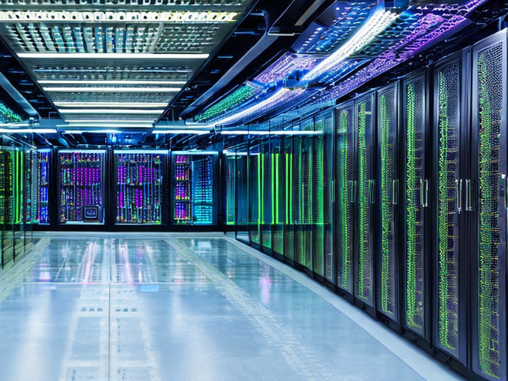 RAW photo, a high-tech server room with rows of servers and blinking lights, symbolizing a proxy pool setup, cool ambient lighting creating a modern technological atmosphere, 8k UHD, high quality, realistic photo, showcasing intricate network connections and cables.