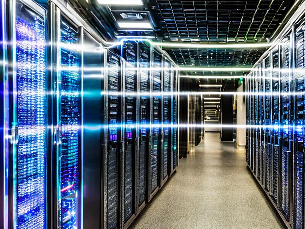 RAW photo, close-up of a high-tech server room filled with servers and network equipment, showcasing a sophisticated network setup, vibrant LED lights, emphasizing cutting-edge technology and unlimited proxy capabilities, 8k UHD, high quality, film grain, Fujifilm XT3
